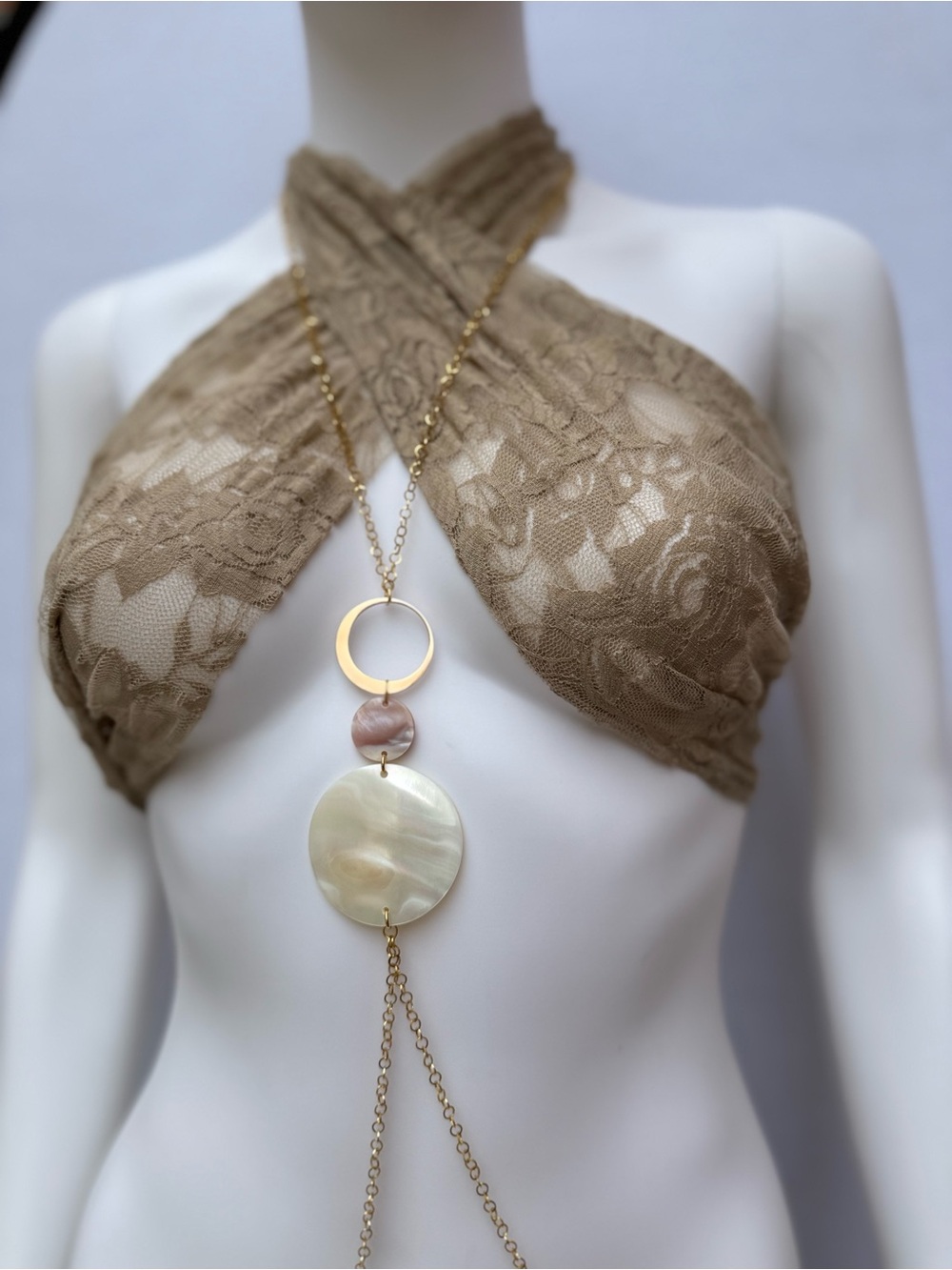 Body Chain Necklace with Mother-of-Pearl Discs - Women's Jewelry